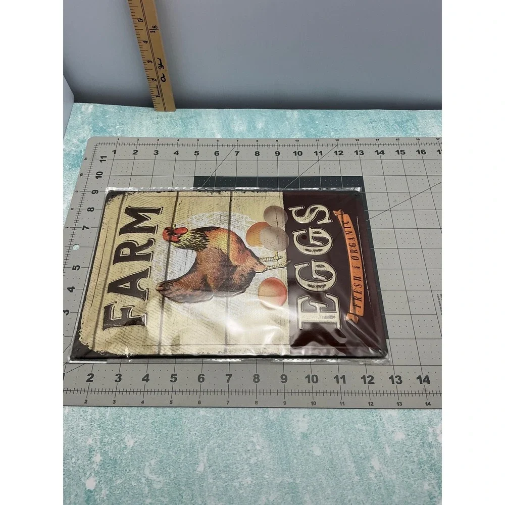 LANOLU Vintage Tin Sign Farm‎ Eggs Chicken Fresh Organic Metal Wall Decor 20270